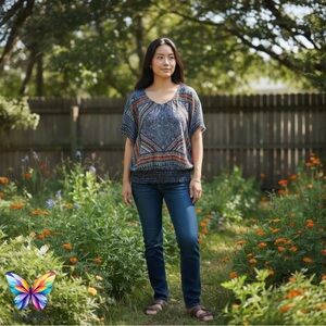 Elegant Blue Orange Green Women's lace Blouse Size 2X